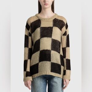 The open product Checkered Knit Sweater - Black and Tan